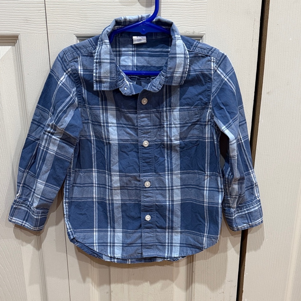 GAP Kids Navy Blue Plaid Button Down Shirt 3T